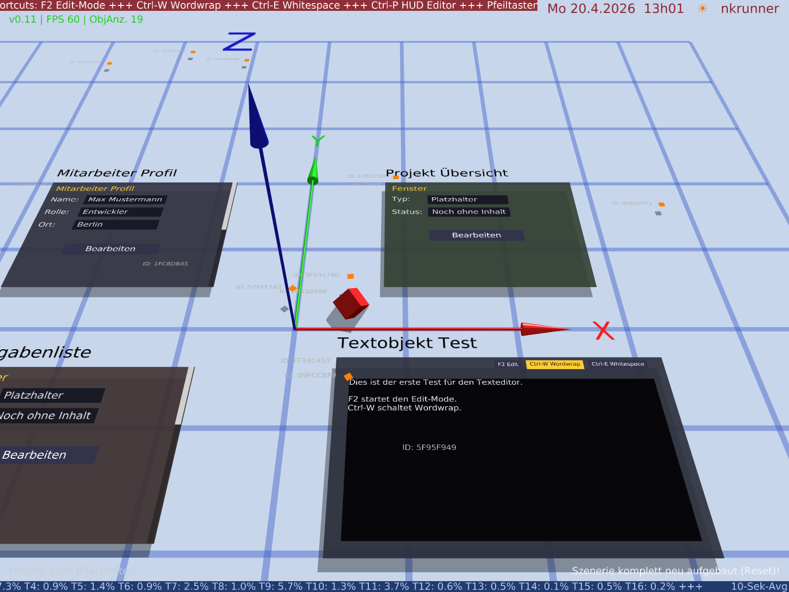 Die Engine im neuen Light Theme mit schwebenden Objekten und Schattenwurf